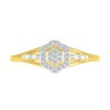 0.115 CT. T.W. Baguette and Round Diamond Flower Frame Promise Ring in 10K Gold