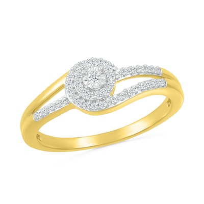 0.145 CT. T.W. Diamond Swirl Frame Double Row Split Shank Promise Ring in 10K Gold