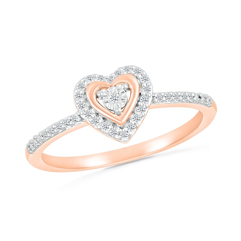 0.115 CT. T.W. Diamond Heart Frame Promise Ring in 10K Rose Gold
