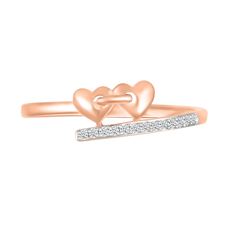 0.04 CT. T.W. Diamond Double Linked Heart Bypass Shank Promise Ring in 10K Rose Gold
