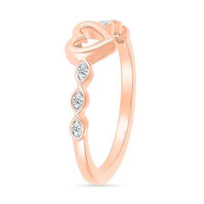 0.04 CT. T.W. Diamond Heart Scallop Shank Promise Ring in Hollow 10K Rose Gold