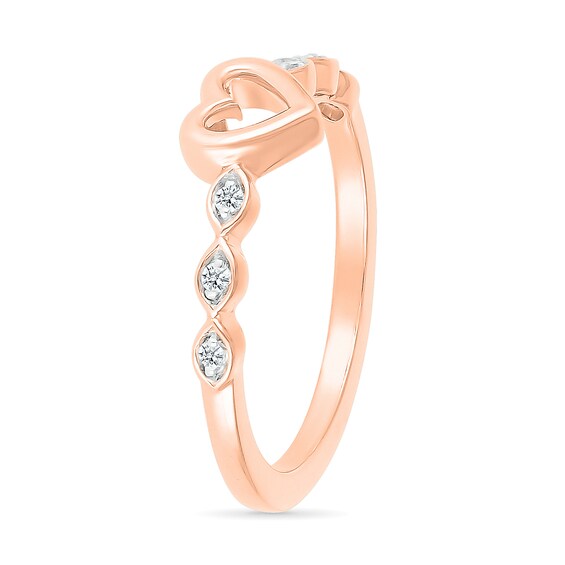 0.04 CT. T.W. Diamond Heart Scallop Shank Promise Ring in Hollow 10K Rose Gold
