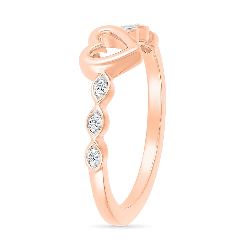 0.04 CT. T.W. Diamond Heart Scallop Shank Promise Ring in Hollow 10K Rose Gold