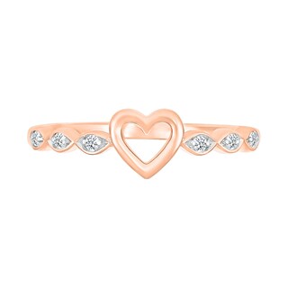 0.04 CT. T.W. Diamond Heart Scallop Shank Promise Ring in Hollow 10K Rose Gold