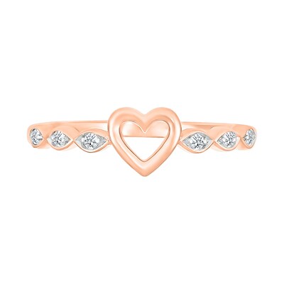0.04 CT. T.W. Diamond Heart Scallop Shank Promise Ring in Hollow 10K Rose Gold