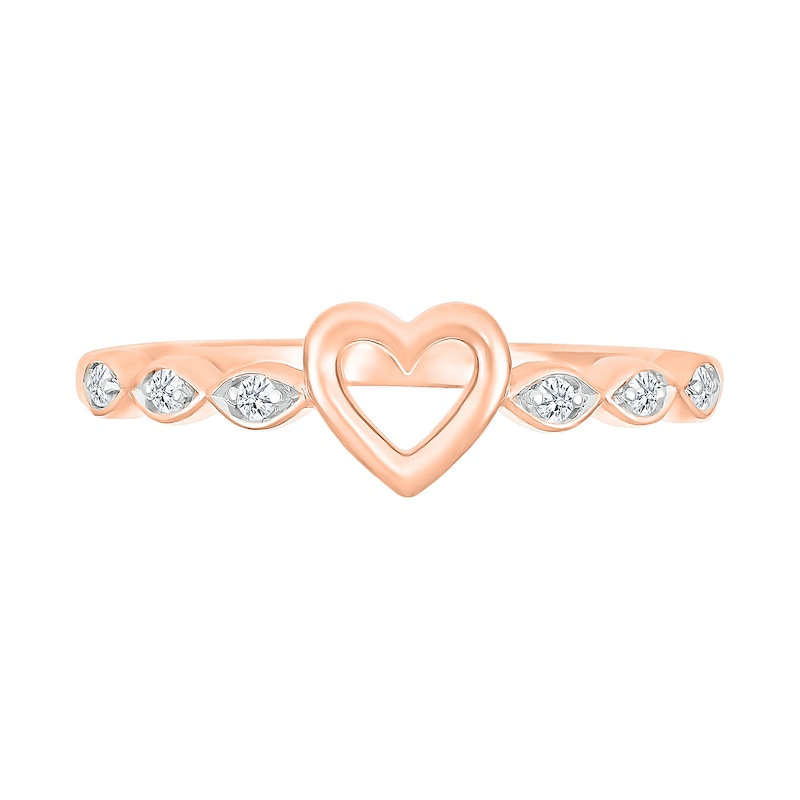 0.04 CT. T.W. Diamond Hollow Heart Scallop Shank Promise Ring in 10K Rose Gold
