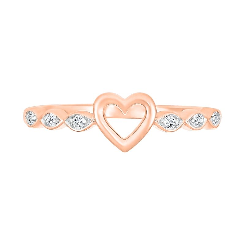 0.04 CT. T.W. Diamond Heart Scallop Shank Promise Ring in Hollow 10K Rose Gold