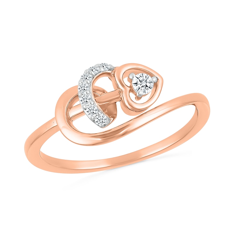 Main Image 1 of 0.085 CT. T.W. Diamond Sideways Heart Twirl Ribbon Promise Ring in 10K Rose Gold