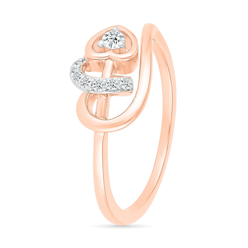 Main Image 2 of 0.085 CT. T.W. Diamond Sideways Heart Twirl Ribbon Promise Ring in 10K Rose Gold
