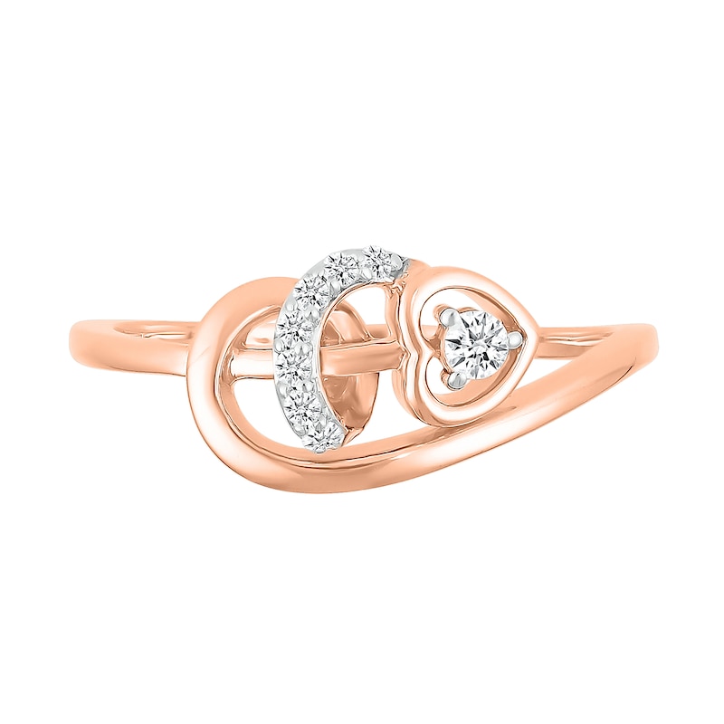 Main Image 3 of 0.085 CT. T.W. Diamond Sideways Heart Twirl Ribbon Promise Ring in 10K Rose Gold