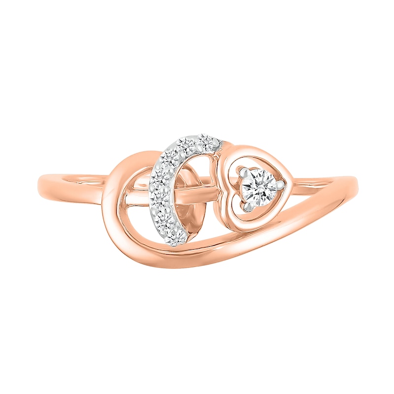 0.085 CT. T.W. Diamond Sideways Heart Twirl Ribbon Promise Ring in 10K Rose Gold