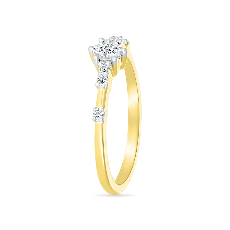 0.145 CT. T.W. Diamond Station Seven Stone Promise Ring in Sterling Silver with 14K Gold Plate