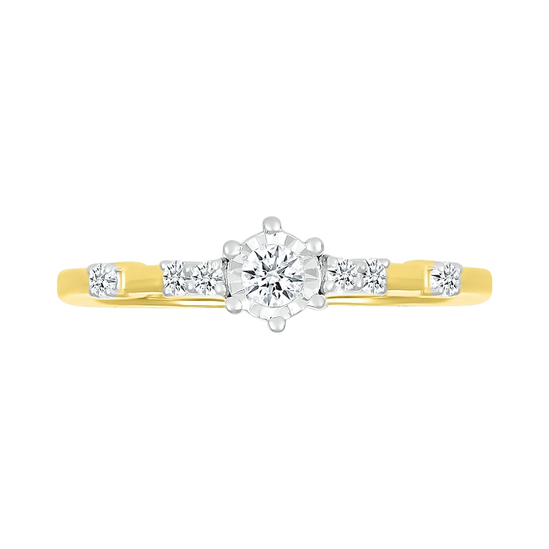 0.145 CT. T.W. Diamond Station Seven Stone Promise Ring in Sterling Silver with 14K Gold Plate
