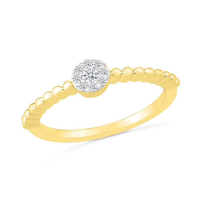 0.085 CT. T.W. Multi-Diamond Bead Shank Promise Ring in Sterling Silver with 14K Gold Plate