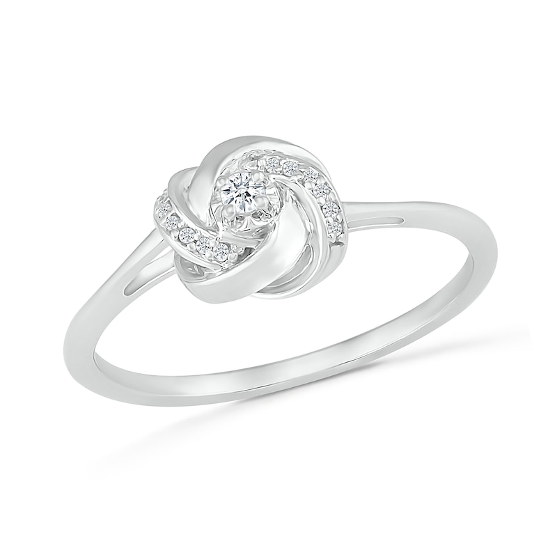 Main Image 1 of 0.04 CT. T.W. Diamond Love Knot Promise Ring in Sterling Silver