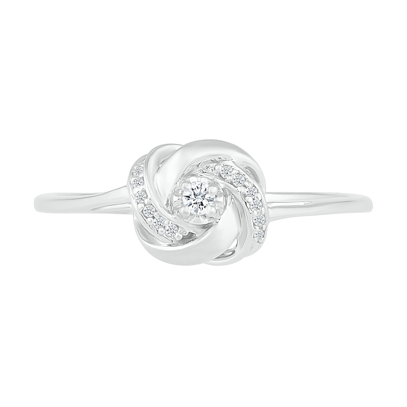 Main Image 3 of 0.04 CT. T.W. Diamond Love Knot Promise Ring in Sterling Silver