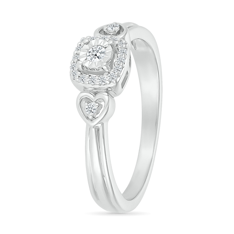 0.085 CT. T.W. Diamond Square Frame Heart-Sides Promise Ring in Sterling Silver