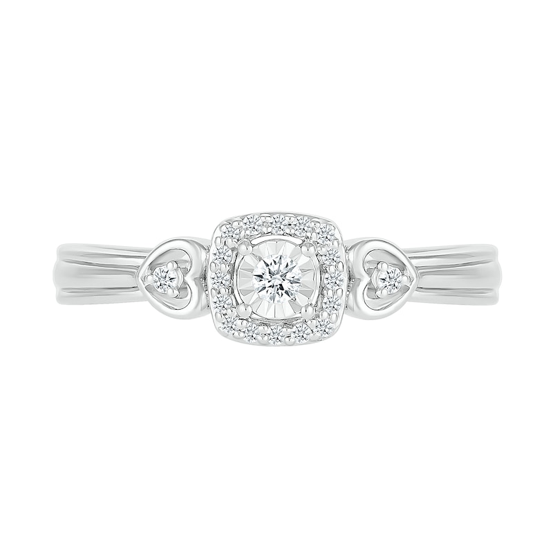 0.085 CT. T.W. Diamond Square Frame Heart-Sides Promise Ring in Sterling Silver