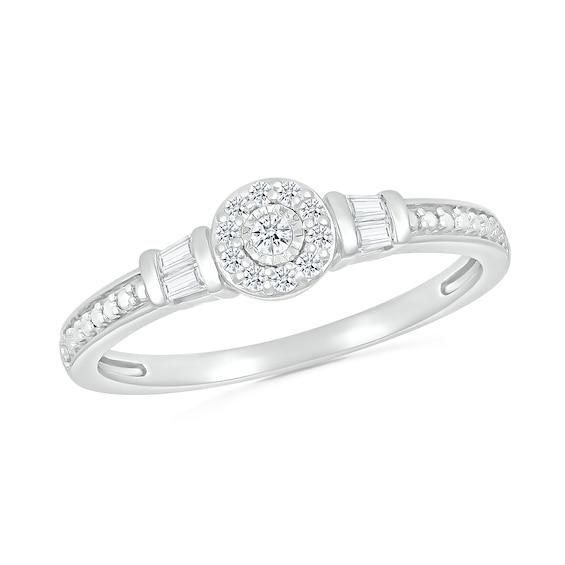 0.115 CT. T.W. Baguette and Round Diamond Frame Promise Ring in Sterling Silver