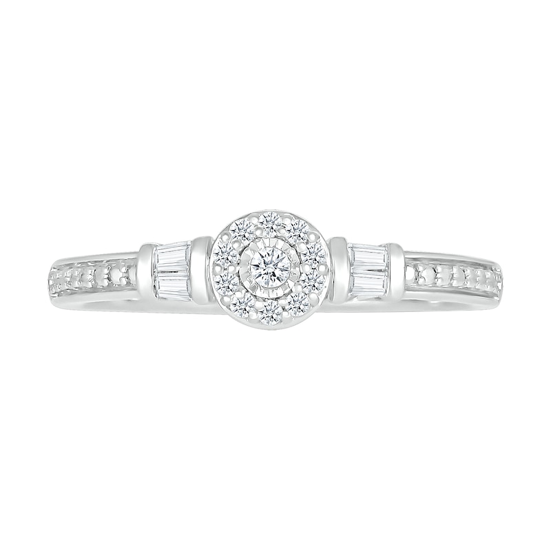 0.115 CT. T.W. Baguette and Round Diamond Frame Promise Ring in Sterling Silver