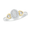 0.115 CT. T.W. Oval Multi-Diamond Frame Heart-Sides Promise Ring in Sterling Silver and 10K Gold