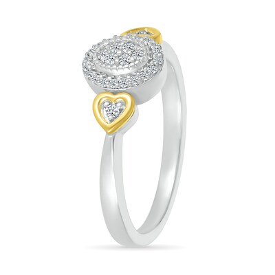 0.115 CT. T.W. Oval Multi-Diamond Frame Heart-Sides Promise Ring in Sterling Silver and 10K Gold