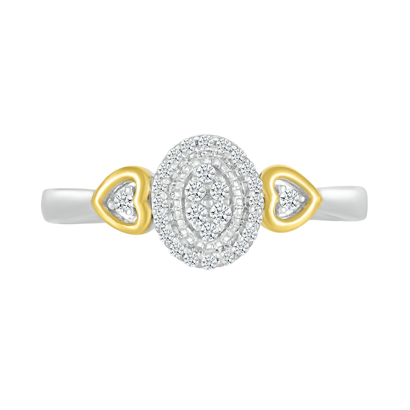 0.115 CT. T.W. Oval Multi-Diamond Frame Heart-Sides Promise Ring in Sterling Silver and 10K Gold
