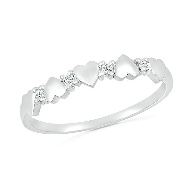 0.04 CT. T.W. Diamond Alternating Five Heart Promise Ring in Sterling Silver