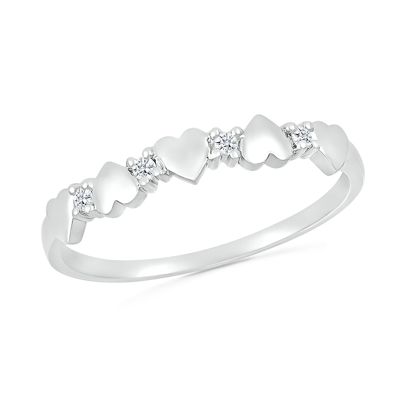 0.04 CT. T.W. Diamond Alternating Five Heart Promise Ring in Sterling Silver|Peoples Jewellers