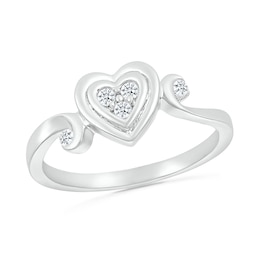 0.085 CT. T.W. Heart-Shaped Multi-Diamond Alternating Swirl Shank Promise Ring in Sterling Silver