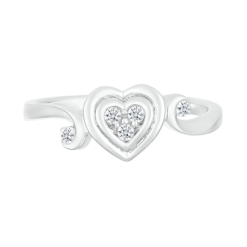 0.085 CT. T.W. Heart-Shaped Multi-Diamond Alternating Swirl Shank Promise Ring in Sterling Silver