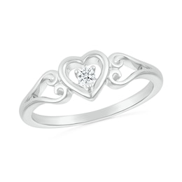 0.04 CT. Diamond Solitaire Heart Scroll Shank Promise Ring in Sterling Silver