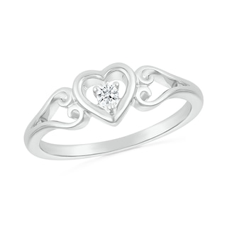 0.04 CT. Diamond Solitaire Heart Scroll Shank Promise Ring in Sterling Silver