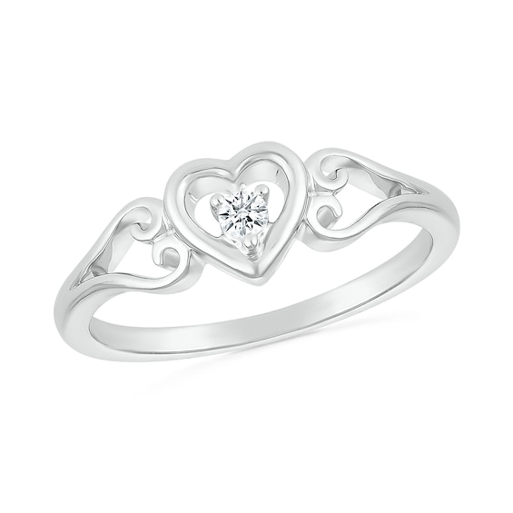 0.04 CT. Diamond Solitaire Heart Scroll Shank Promise Ring in Sterling Silver