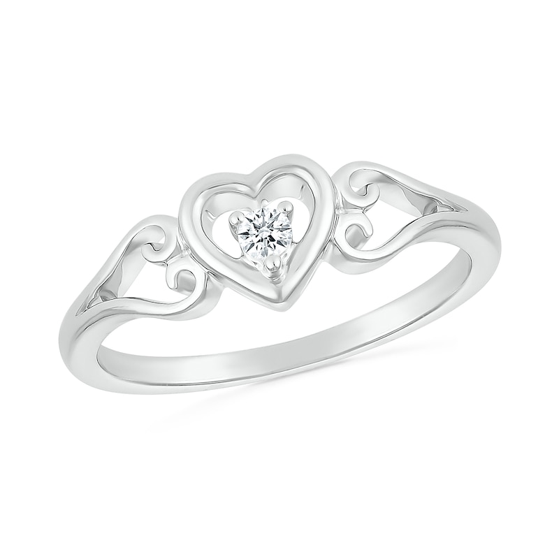 0.04 CT. Diamond Solitaire Heart Scroll Shank Promise Ring in Sterling Silver