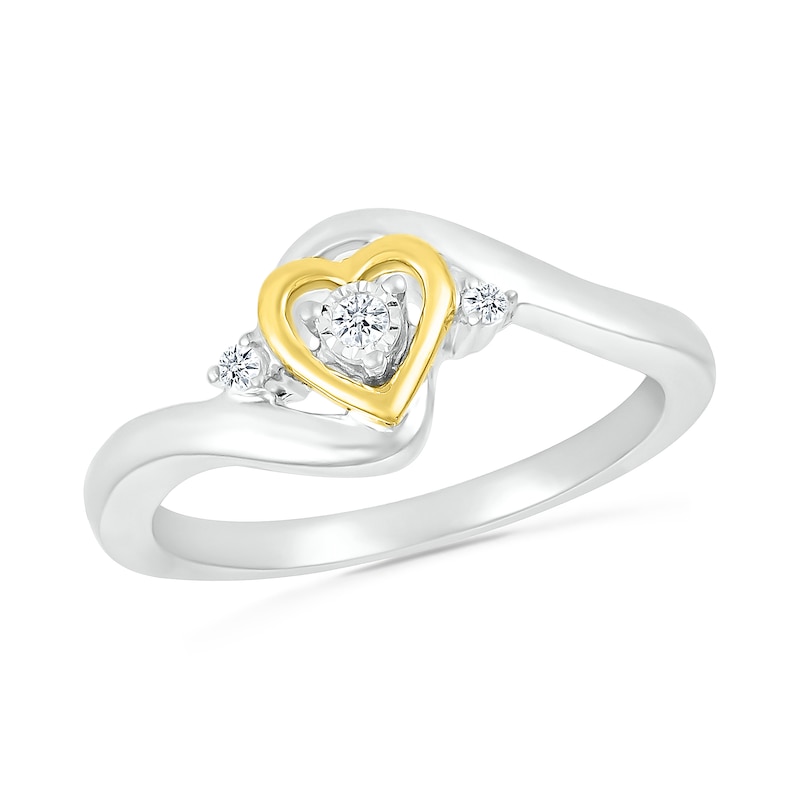 0.04 CT. T.W. Diamond Heart Three Stone Bypass Promise Ring in Sterling Silver and 14K Gold Plate
