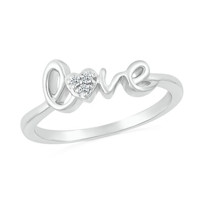 Diamond Accent Cursive "love" Script Promise Ring in Sterling Silver