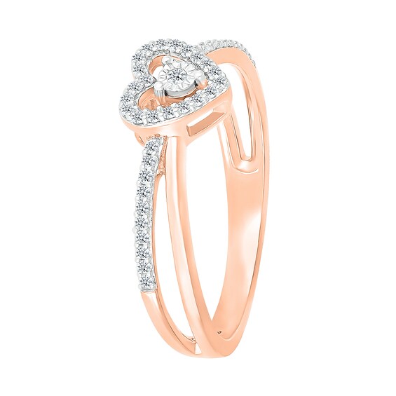 0.115 CT. T.W. Diamond Heart Frame Criss-Cross Promise Ring in 10K Rose Gold