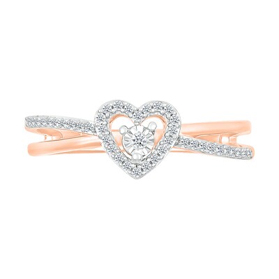 0.115 CT. T.W. Diamond Heart Frame Criss-Cross Promise Ring in 10K Rose Gold