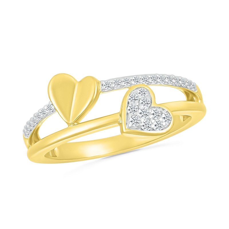 0.115 CT. T.W. Diamond Double Heart Split Shank Promise Ring in 10K Gold