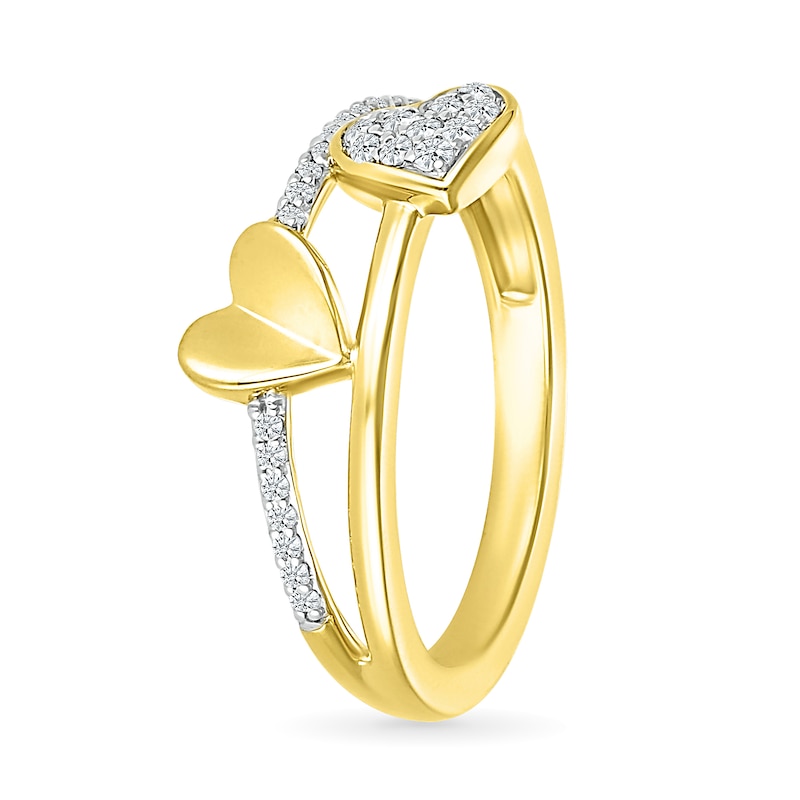 0.115 CT. T.W. Diamond Double Heart Split Shank Promise Ring in 10K Gold