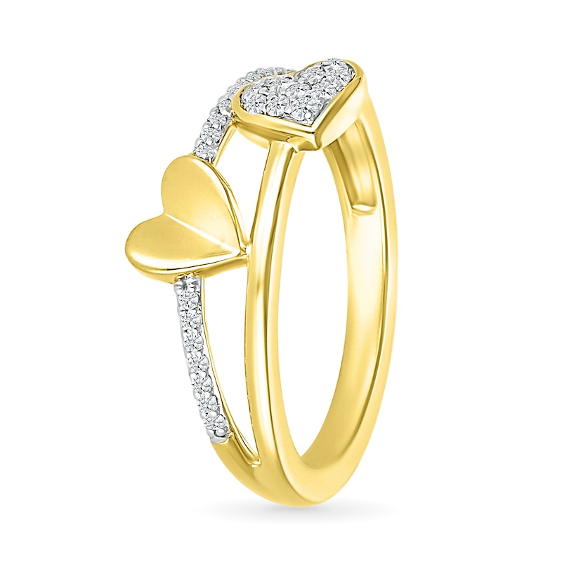 0.115 CT. T.W. Diamond Double Heart Split Shank Promise Ring in 10K Gold