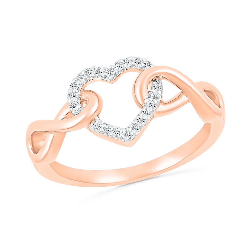 0.085 CT. T.W. Diamond Interlocking Infinity-Sides Heart Promise Ring in 10K Rose Gold