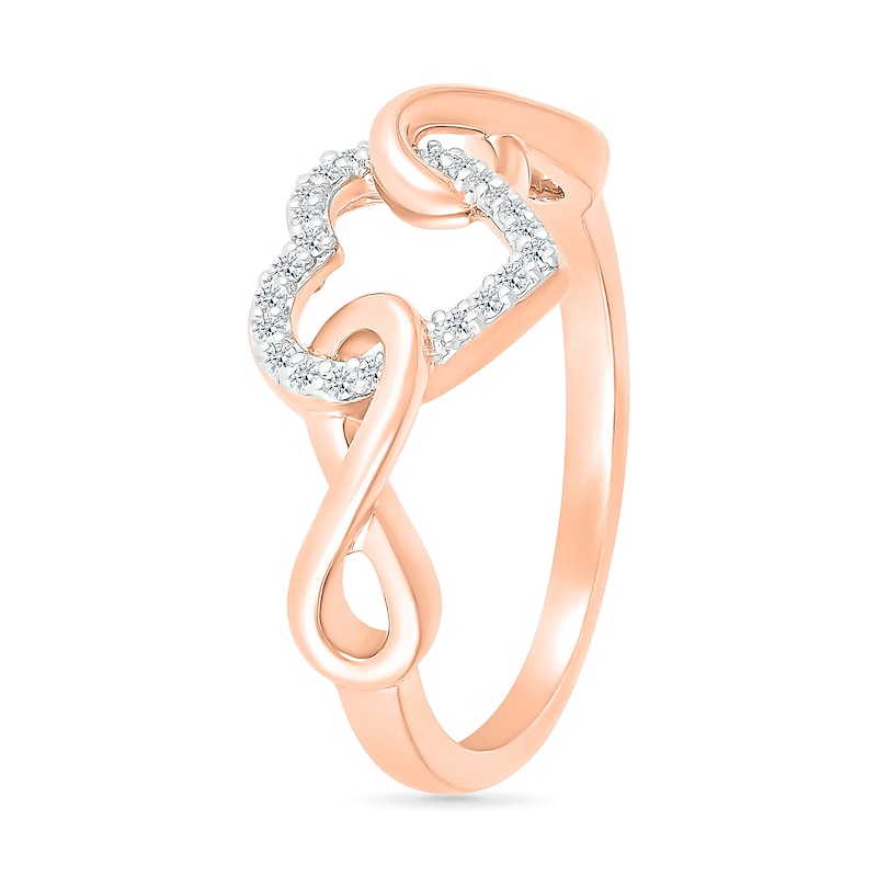 0.085 CT. T.W. Diamond Interlocking Infinity-Sides Heart Promise Ring in 10K Rose Gold