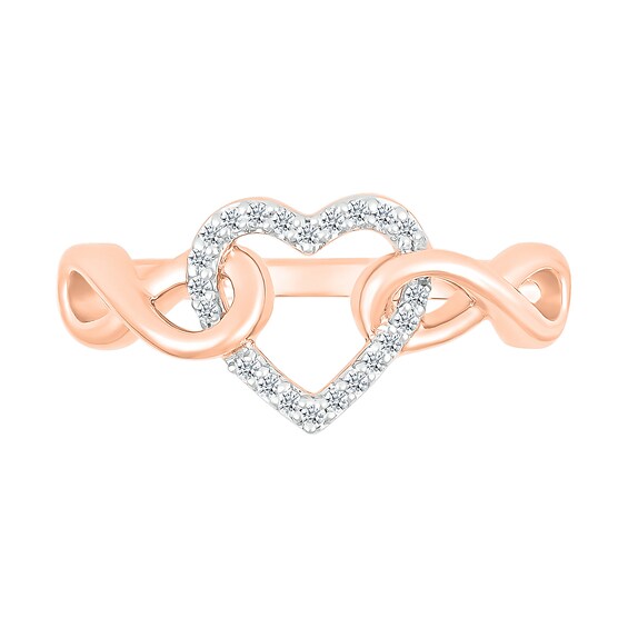 0.085 CT. T.W. Diamond Interlocking Infinity-Sides Heart Promise Ring in 10K Rose Gold