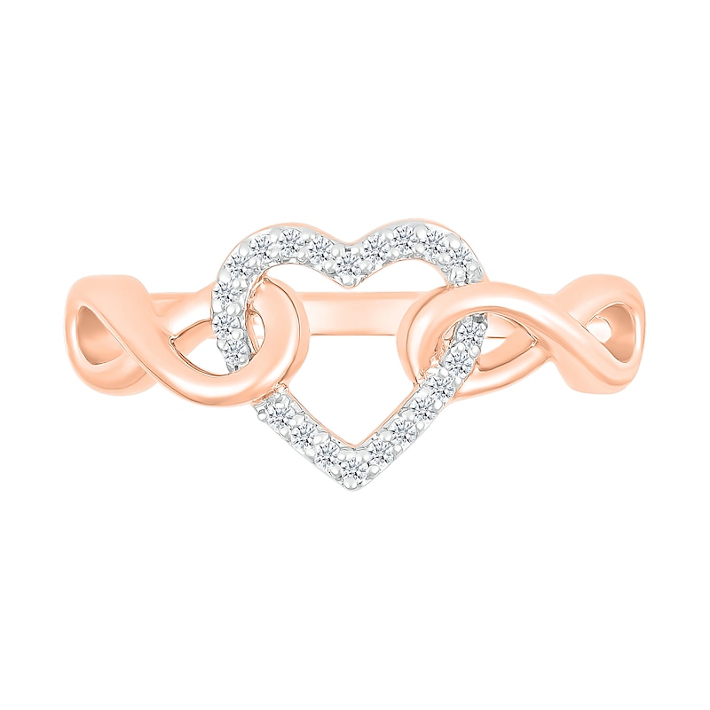 0.085 CT. T.W. Diamond Interlocking Infinity-Sides Heart Promise Ring in 10K Rose Gold