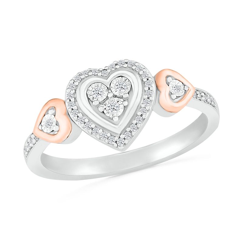 Main Image 1 of 0.115 CT. T.W. Diamond Heart Frame Heart-Sides Promise Ring in Sterling Silver and 10K Rose Gold