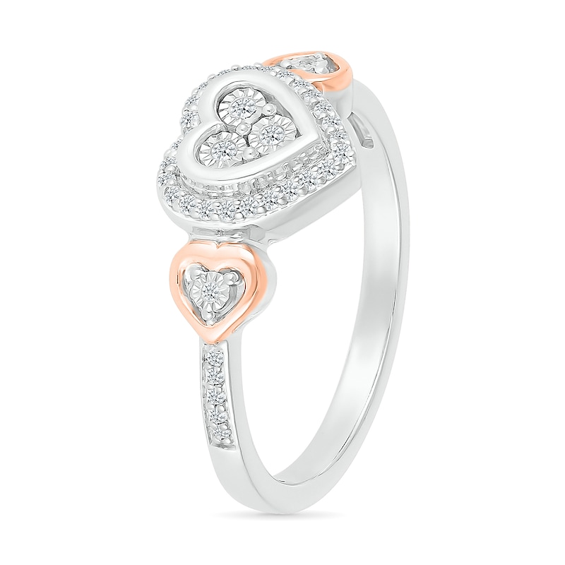 0.115 CT. T.W. Diamond Heart Frame Heart-Sides Promise Ring in Sterling Silver and 10K Rose Gold