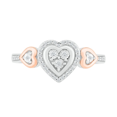 0.115 CT. T.W. Diamond Heart Frame Heart-Sides Promise Ring in Sterling Silver and 10K Rose Gold