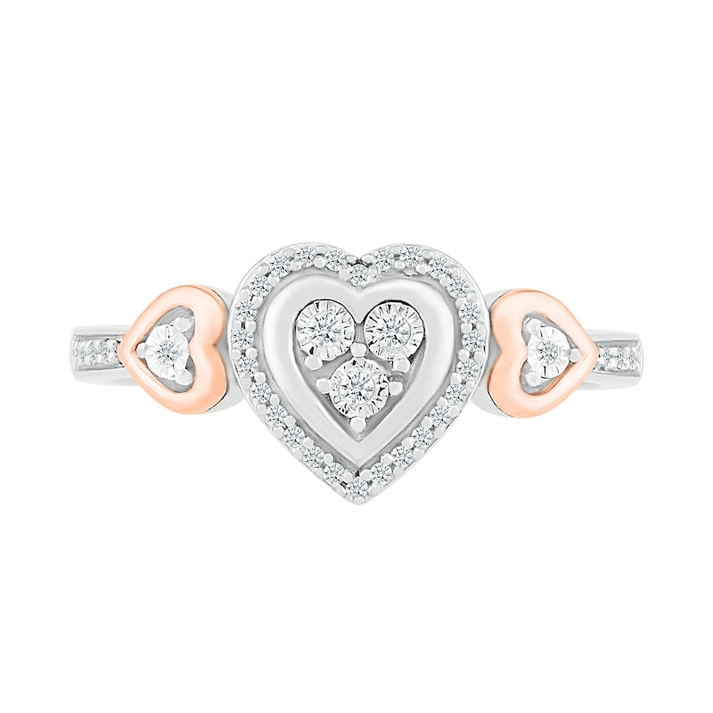 0.115 CT. T.W. Diamond Heart Frame Heart-Sides Promise Ring in Sterling Silver and 10K Rose Gold